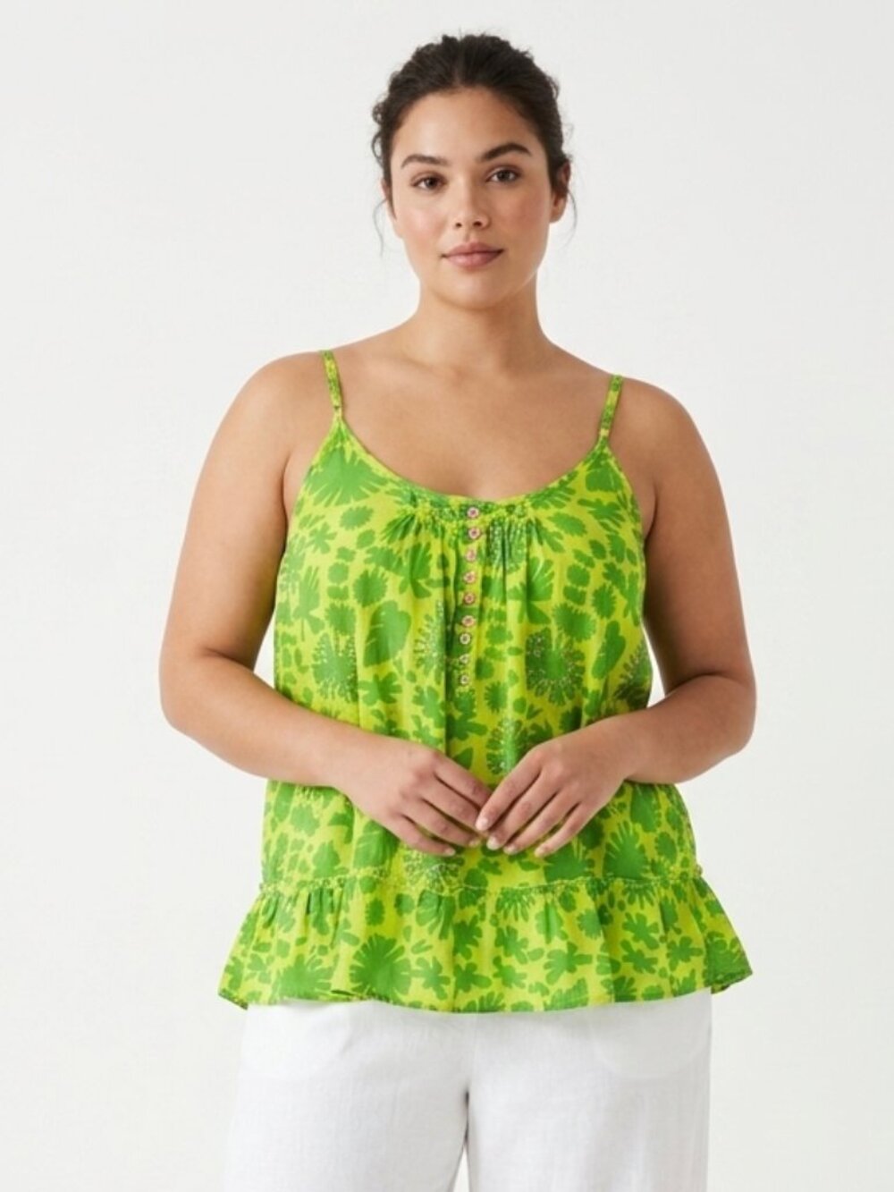 Apollo Tank Top Green Floral Sequins Festival Summer 3X